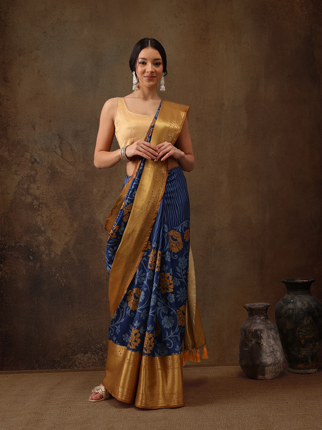 Kanjeevaram Pattu Zari Woven Border Floral Printed Saree