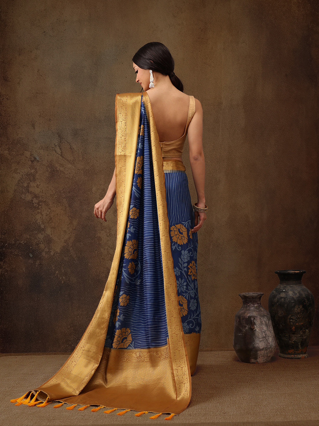 Kanjeevaram Pattu Zari Woven Border Floral Printed Saree