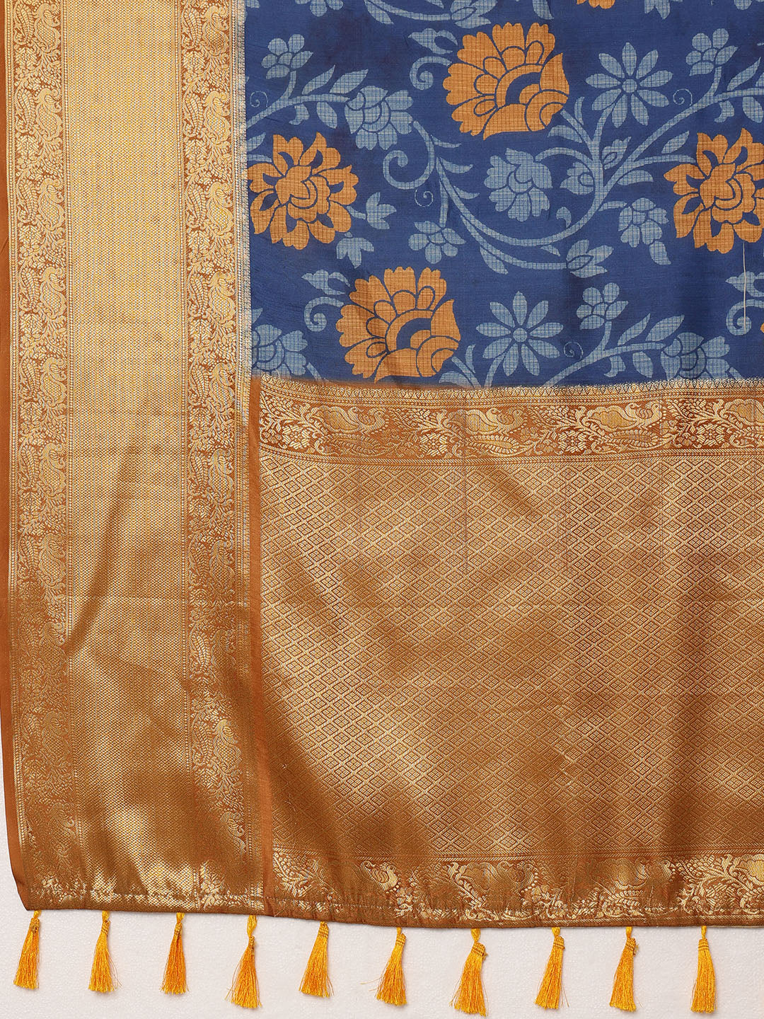 Kanjeevaram Pattu Zari Woven Border Floral Printed Saree