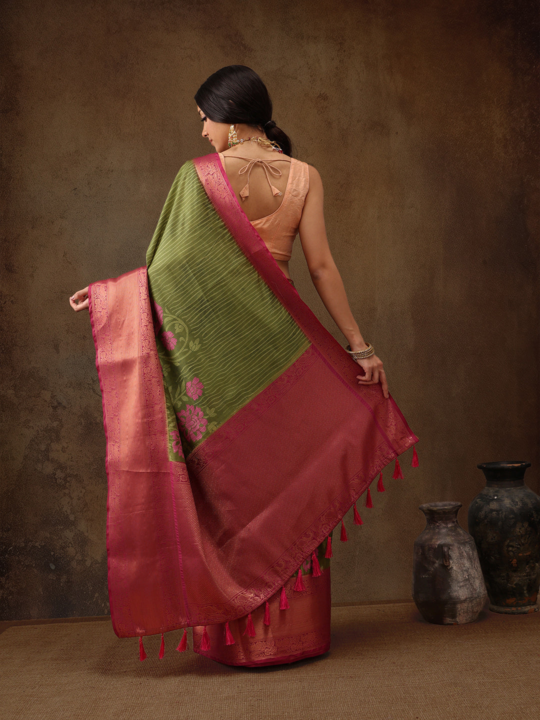 Kanjeevaram Pattu Zari Woven Border Floral Printed Saree