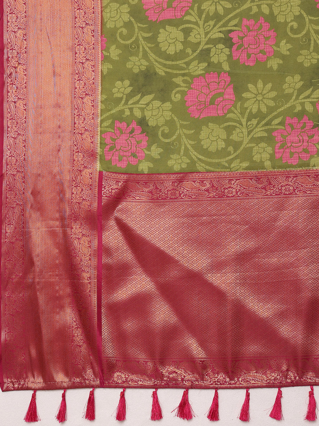 Kanjeevaram Pattu Zari Woven Border Floral Printed Saree