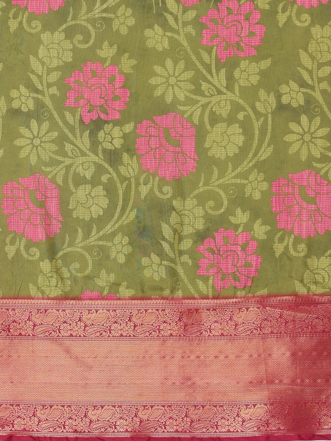 Kanjeevaram Pattu Zari Woven Border Floral Printed Saree