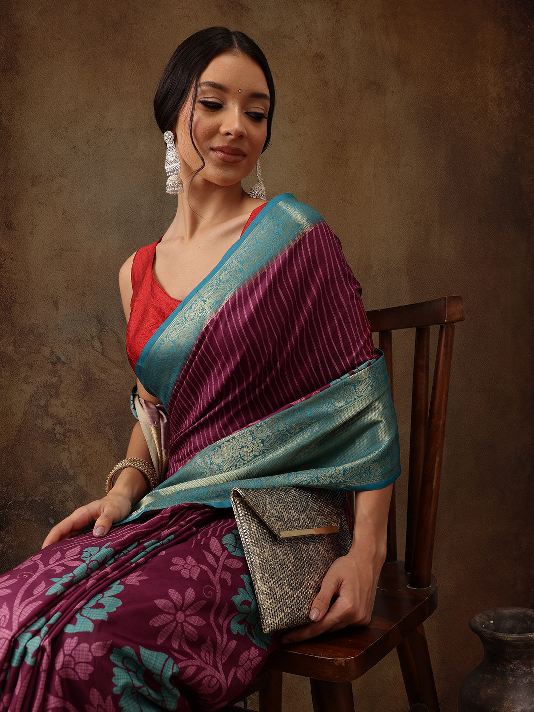 Kanjeevaram Pattu Zari Woven Border Floral Printed Saree