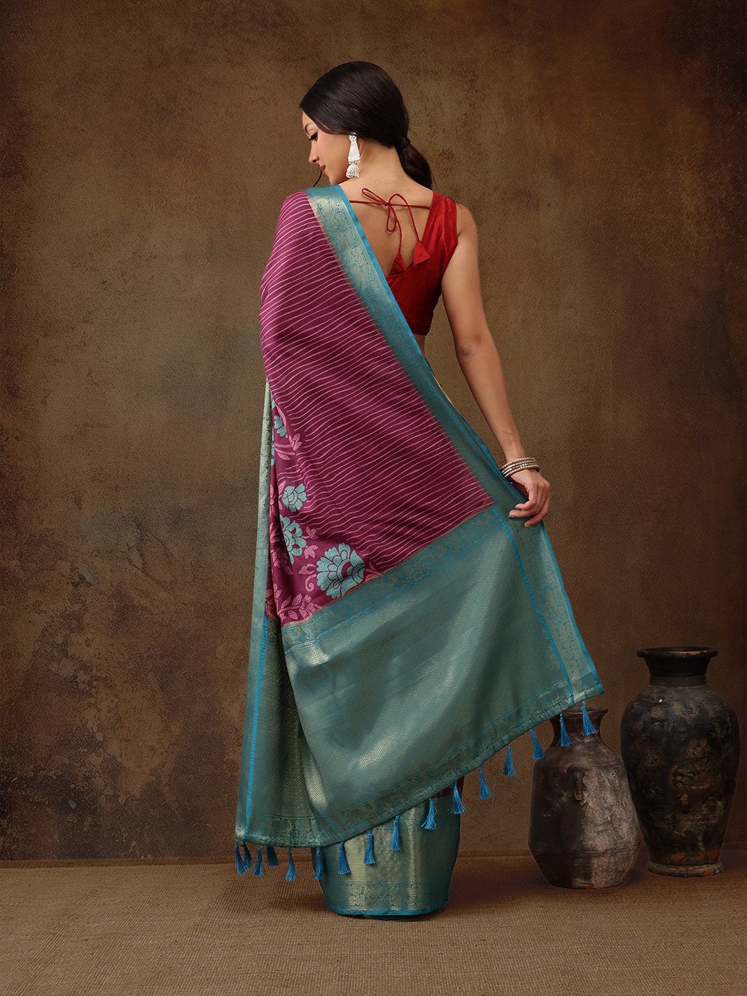 Kanjeevaram Pattu Zari Woven Border Floral Printed Saree
