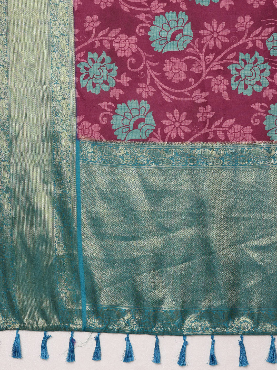 Kanjeevaram Pattu Zari Woven Border Floral Printed Saree