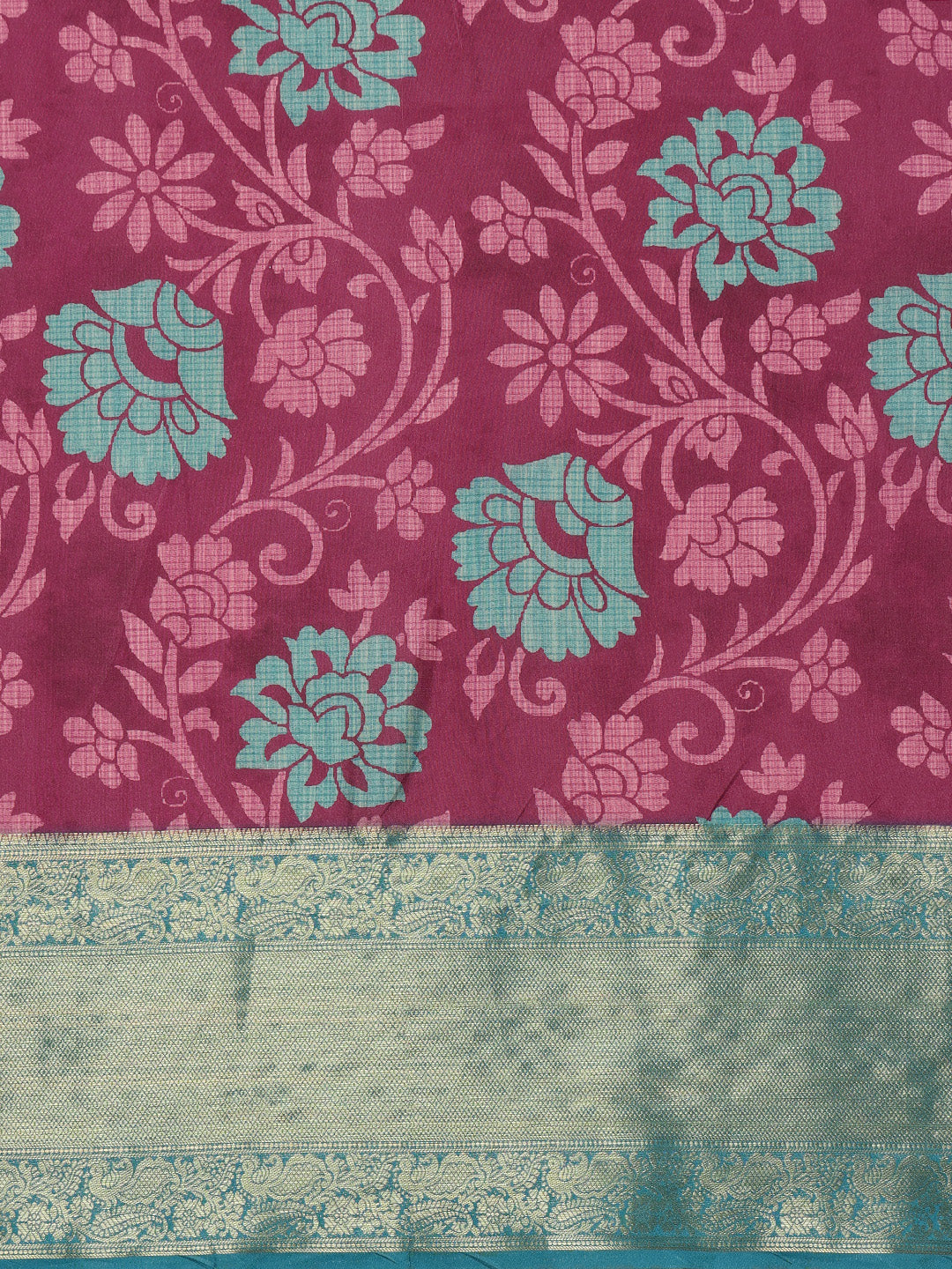 Kanjeevaram Pattu Zari Woven Border Floral Printed Saree