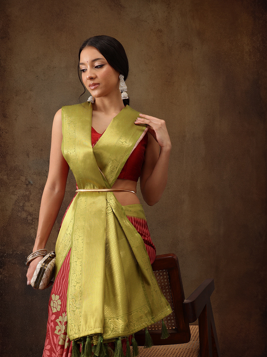 Kanjeevaram Pattu Zari Woven Border Floral Printed Saree