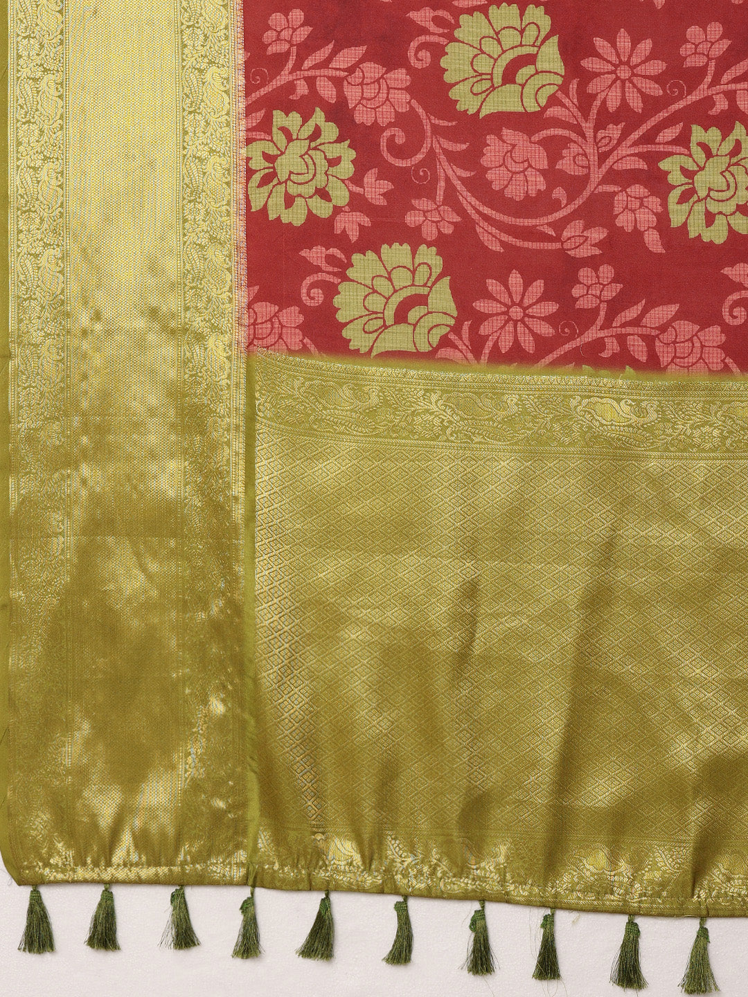 Kanjeevaram Pattu Zari Woven Border Floral Printed Saree