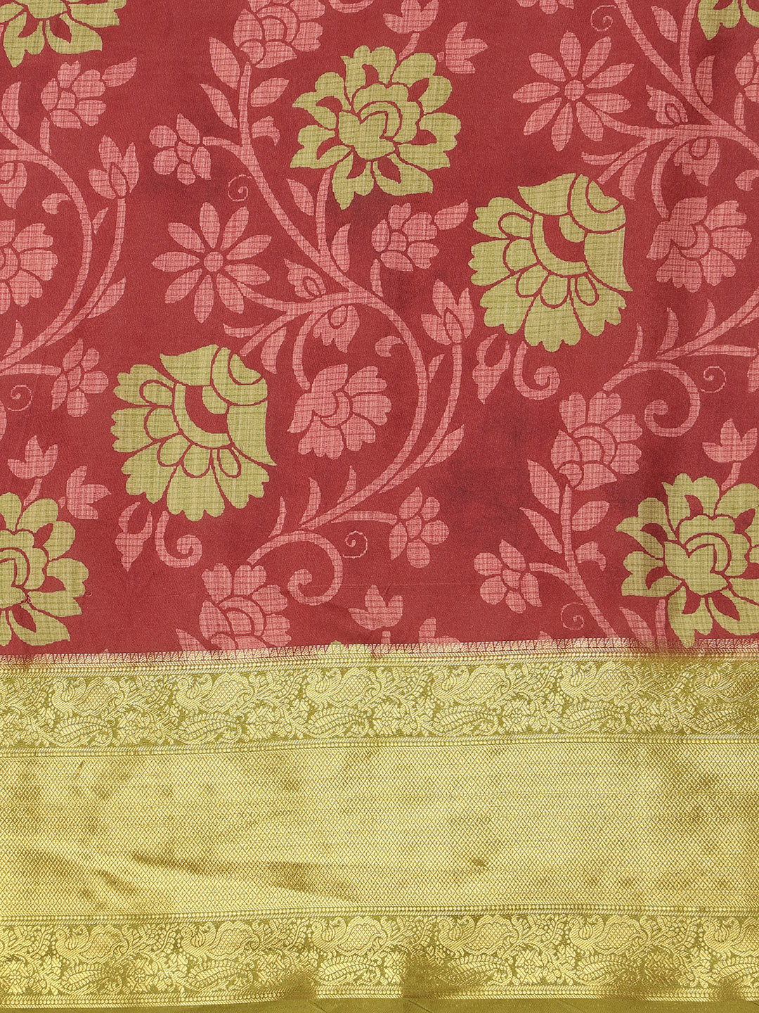 Kanjeevaram Pattu Zari Woven Border Floral Printed Saree