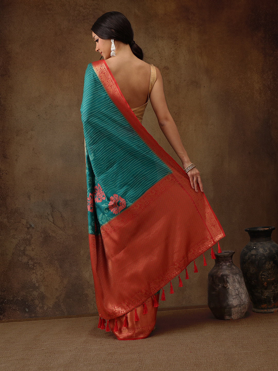 Kanjeevaram Pattu Zari Woven Border Floral Printed Saree