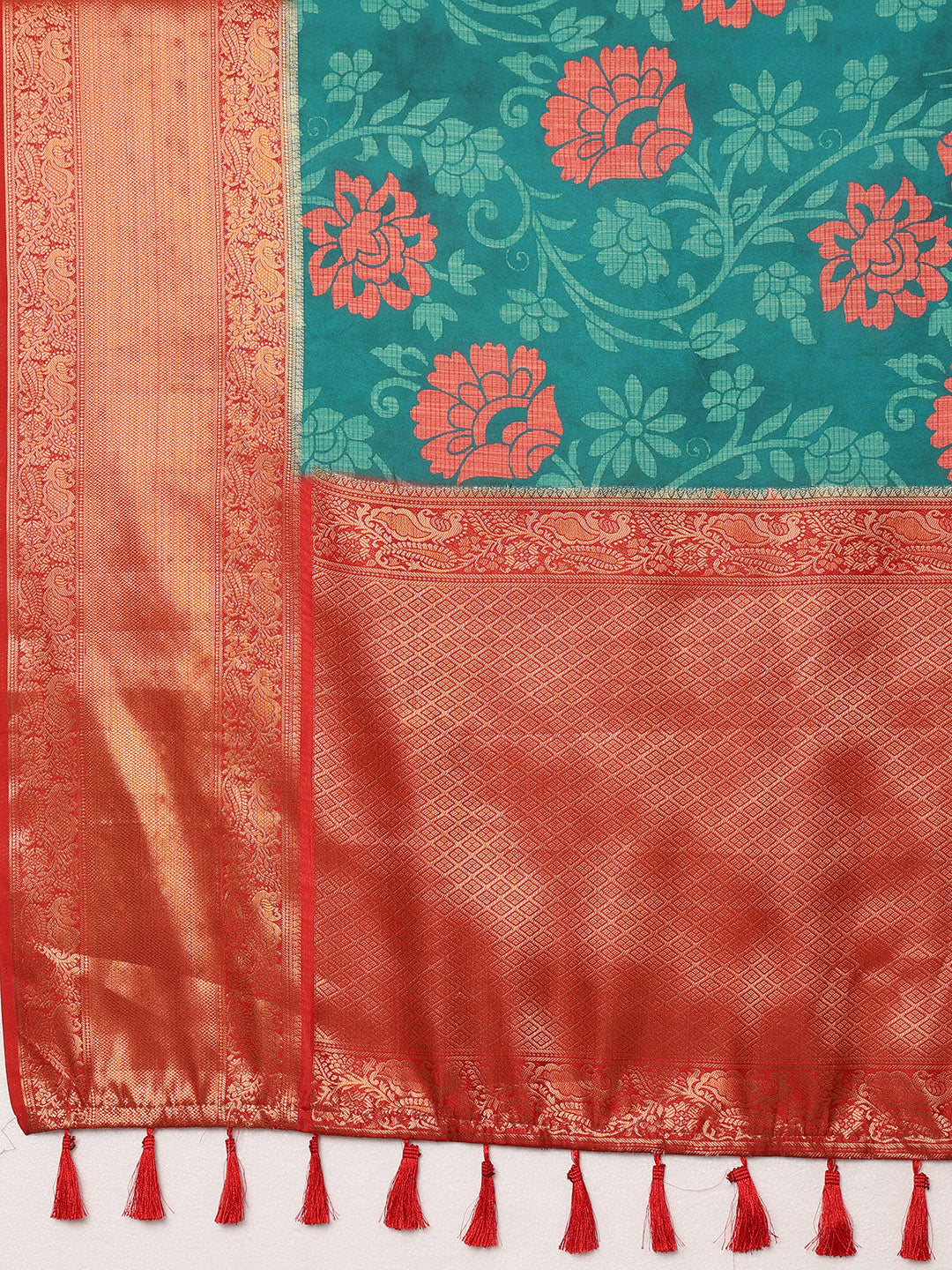 Kanjeevaram Pattu Zari Woven Border Floral Printed Saree