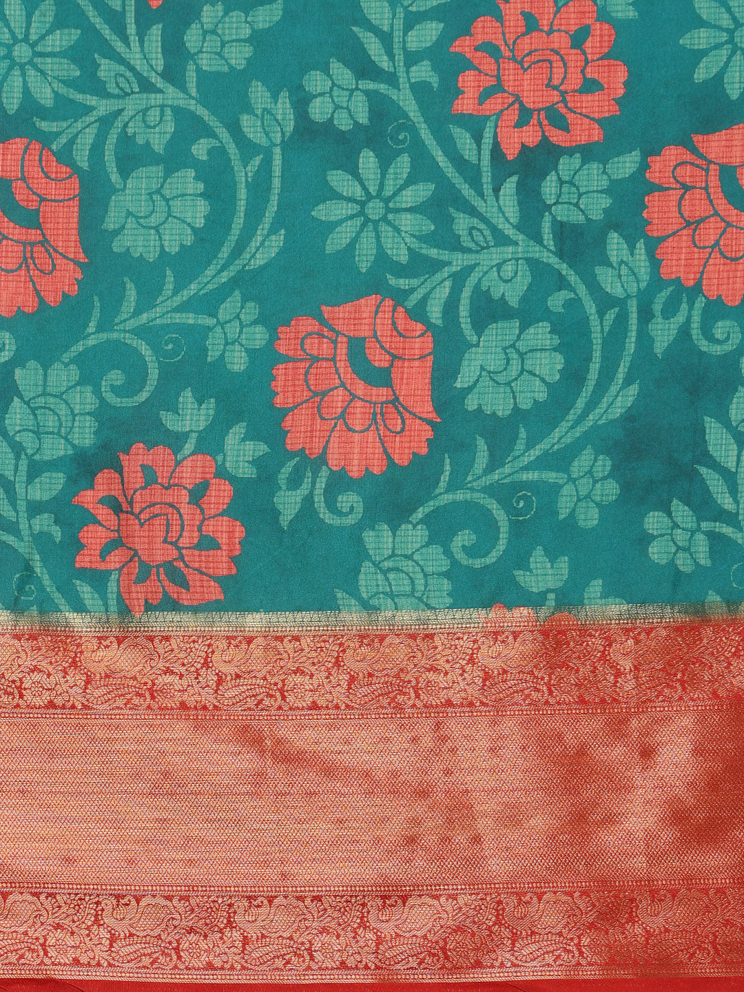 Kanjeevaram Pattu Zari Woven Border Floral Printed Saree