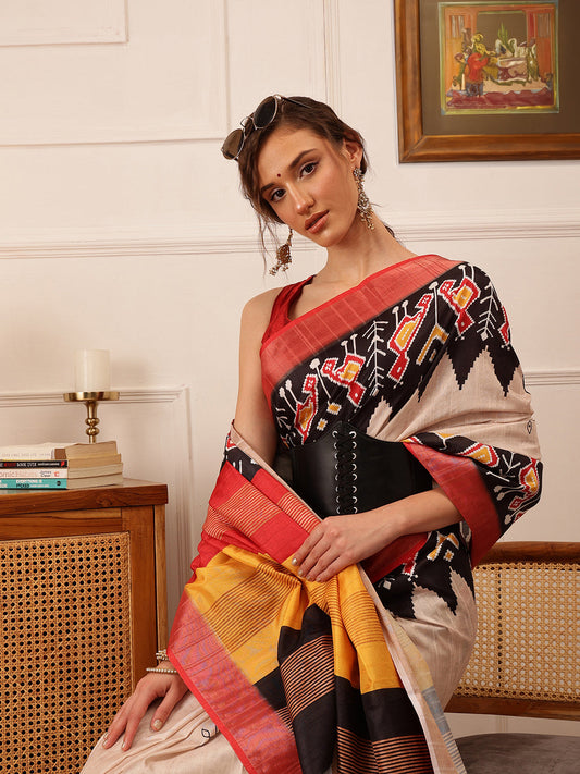 Traditional Women's Kotha Silk Bengali Style Digital Printed Saree