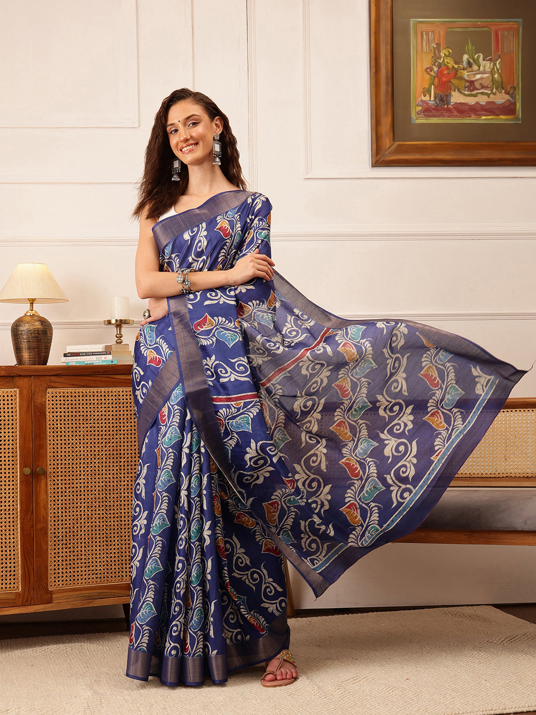 Traditional Women's Kotha Silk Bengali Style Digital Printed Saree