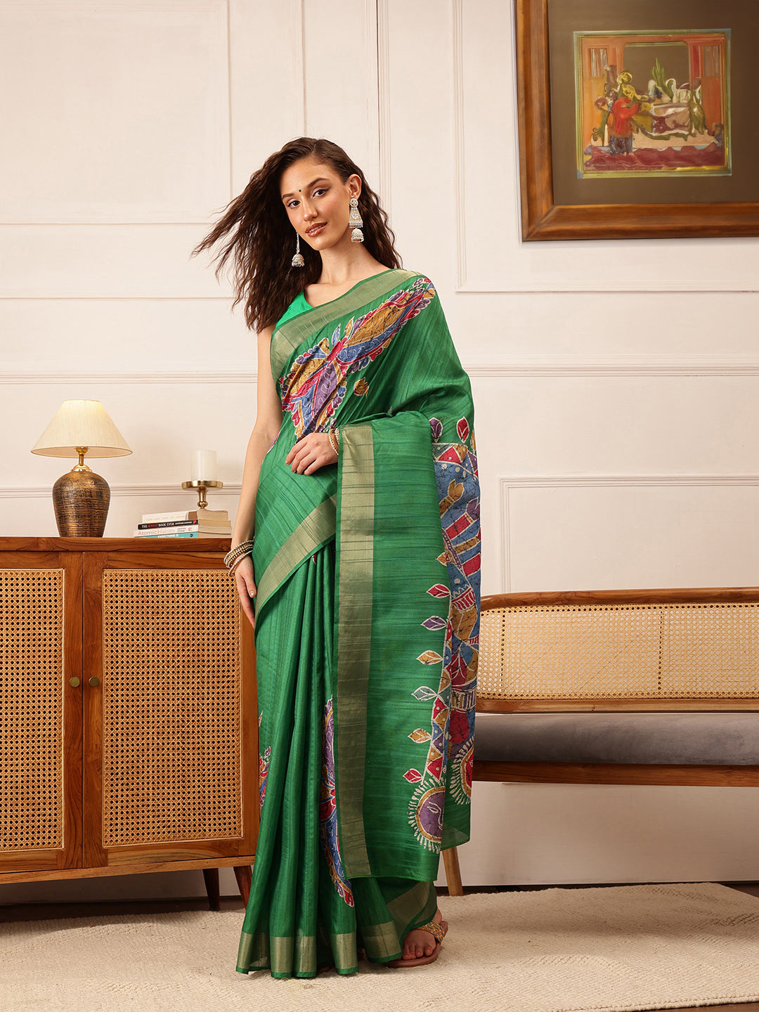 Traditional Women's Kotha Silk Bengali Style Digital Printed Saree