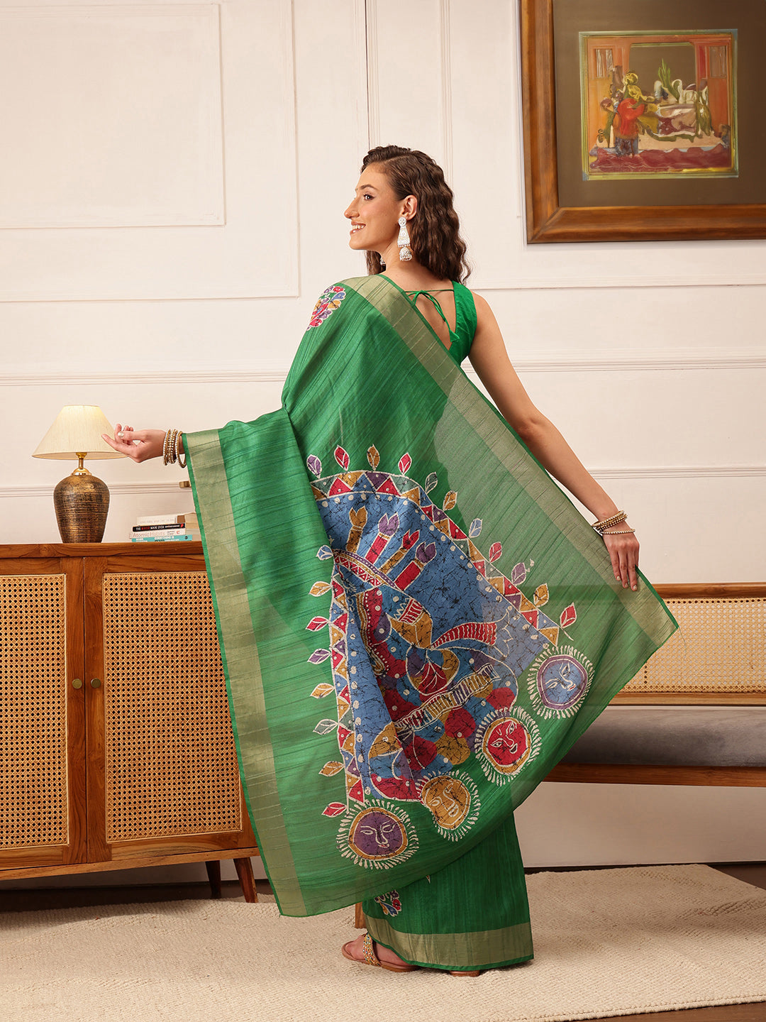 Traditional Women's Kotha Silk Bengali Style Digital Printed Saree