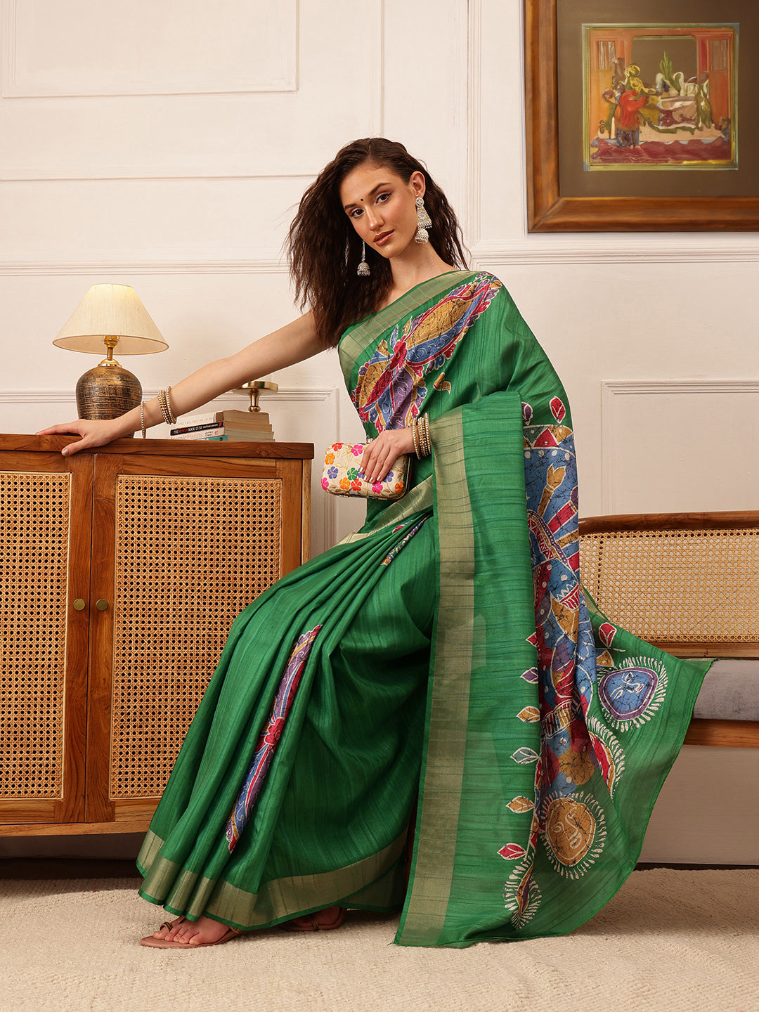 Traditional Women's Kotha Silk Bengali Style Digital Printed Saree