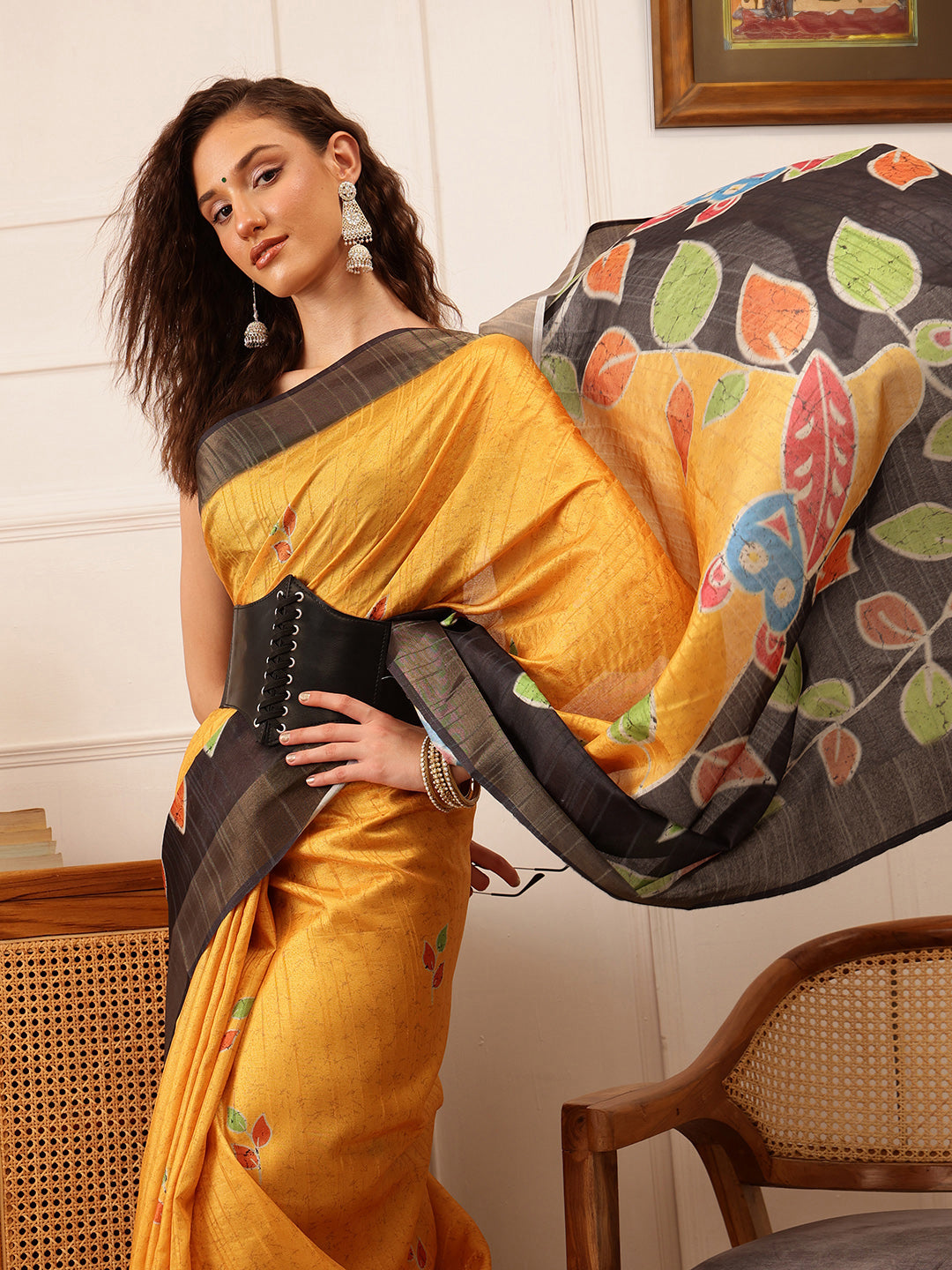 Traditional Women's Kotha Silk Bengali Style Digital Printed Saree