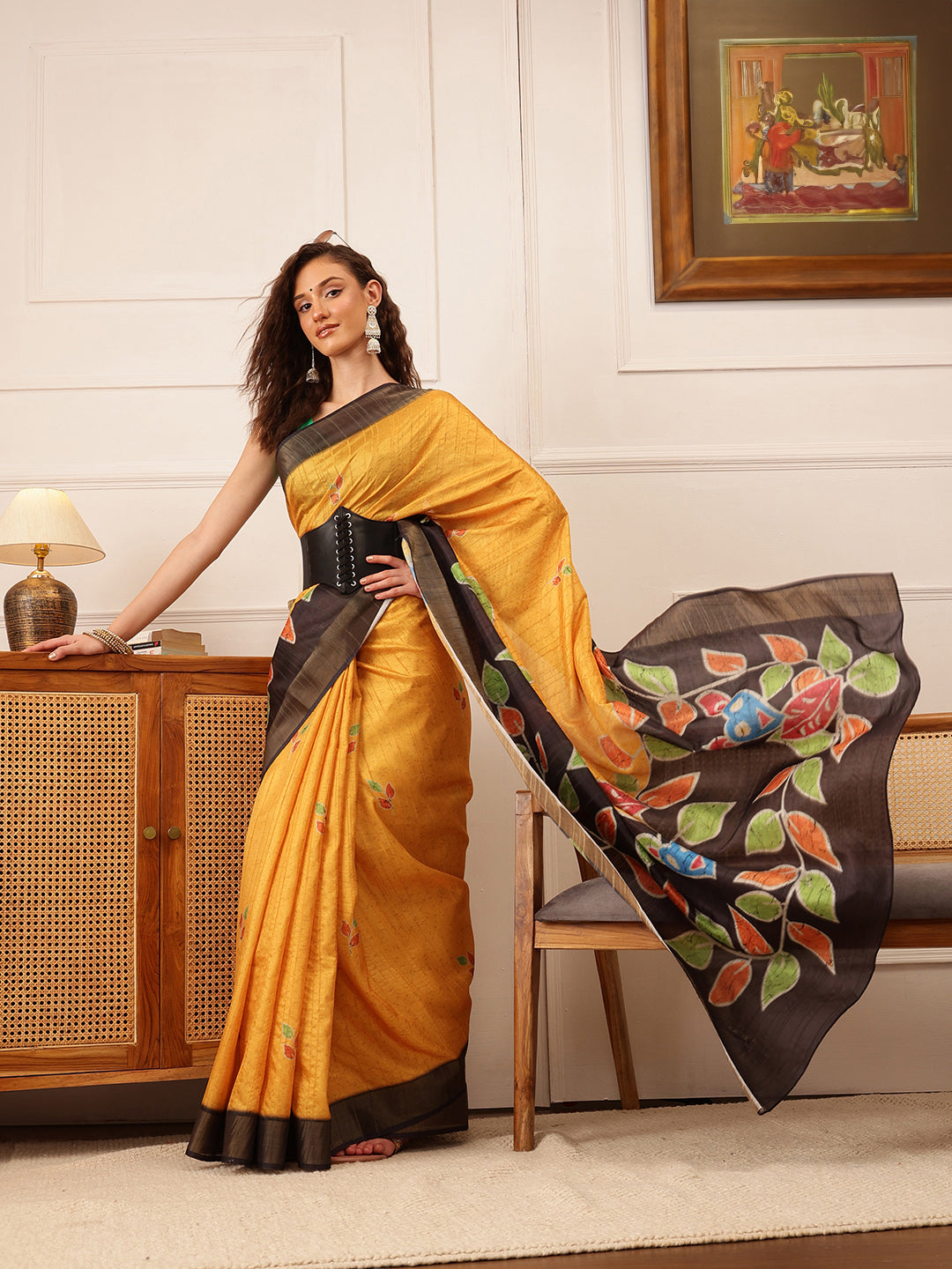 Traditional Women's Kotha Silk Bengali Style Digital Printed Saree