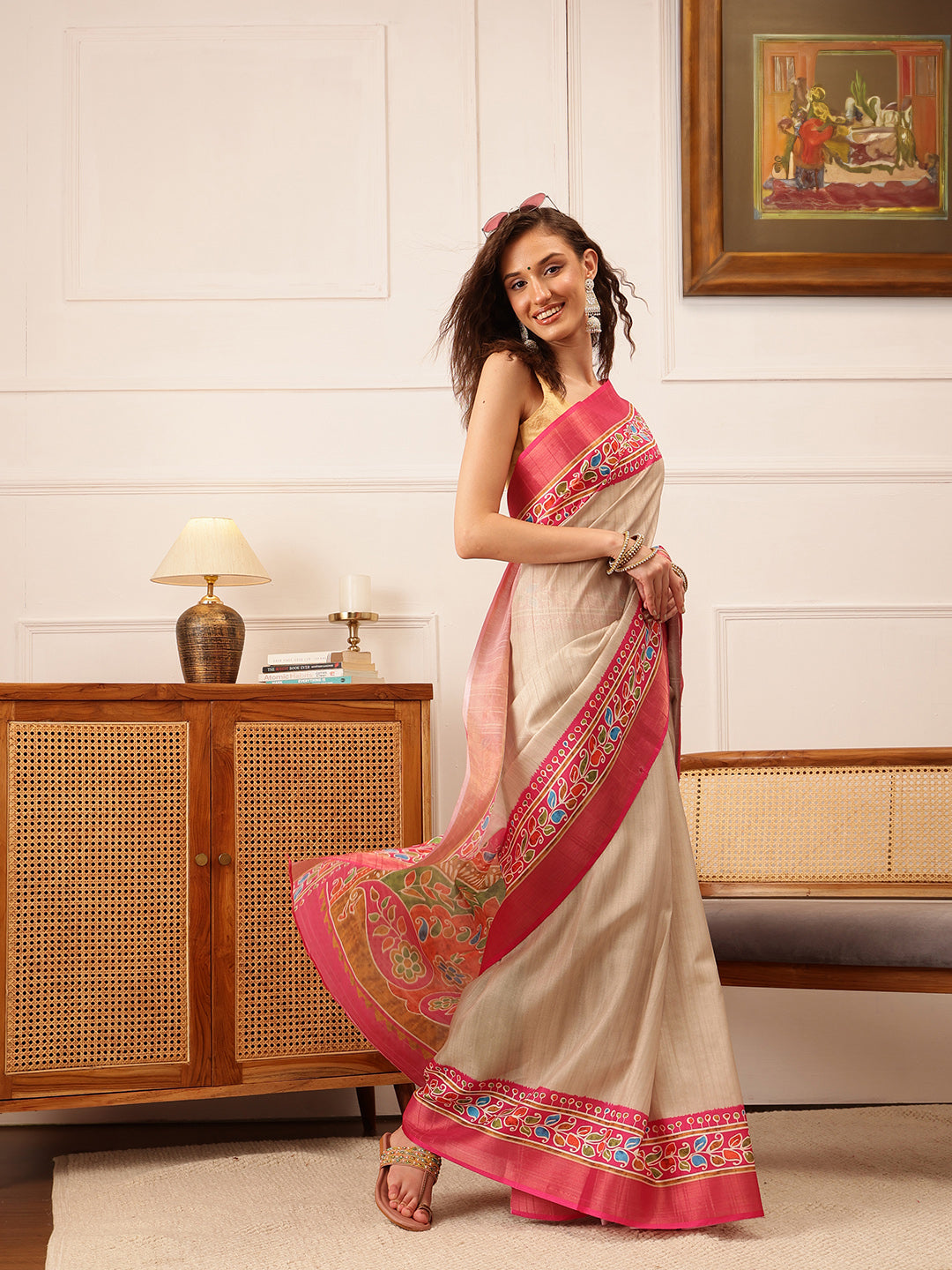 Traditional Women's Kotha Silk Bengali Style Digital Printed Saree