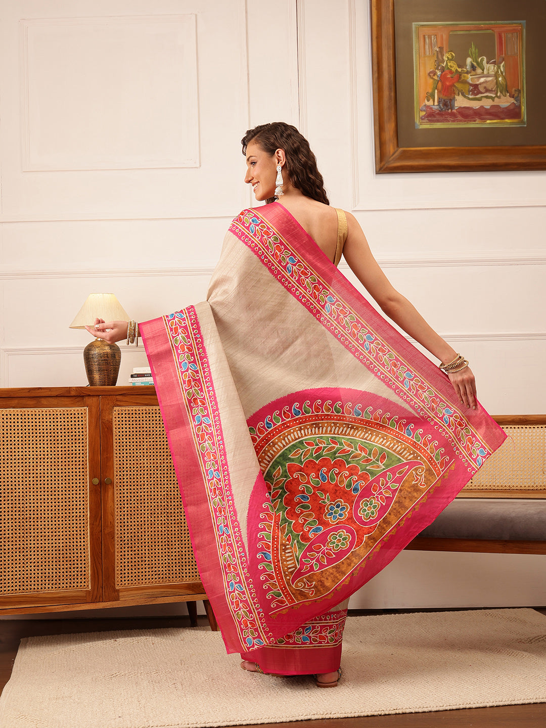 Traditional Women's Kotha Silk Bengali Style Digital Printed Saree