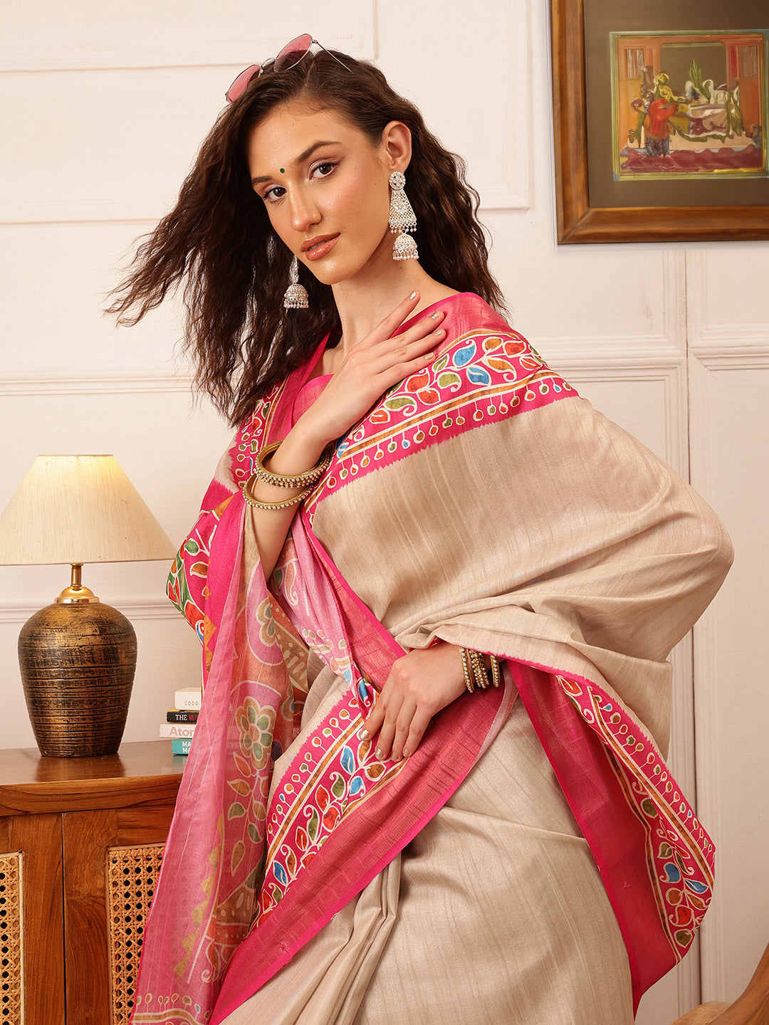 Traditional Women's Kotha Silk Bengali Style Digital Printed Saree