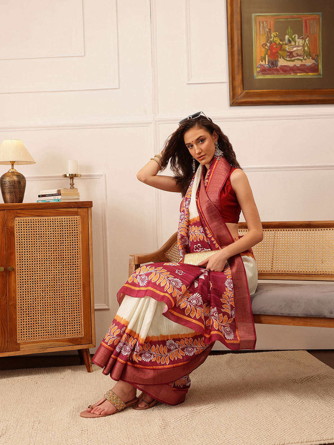 Traditional Women's Kotha Silk Bengali Style Digital Printed Saree