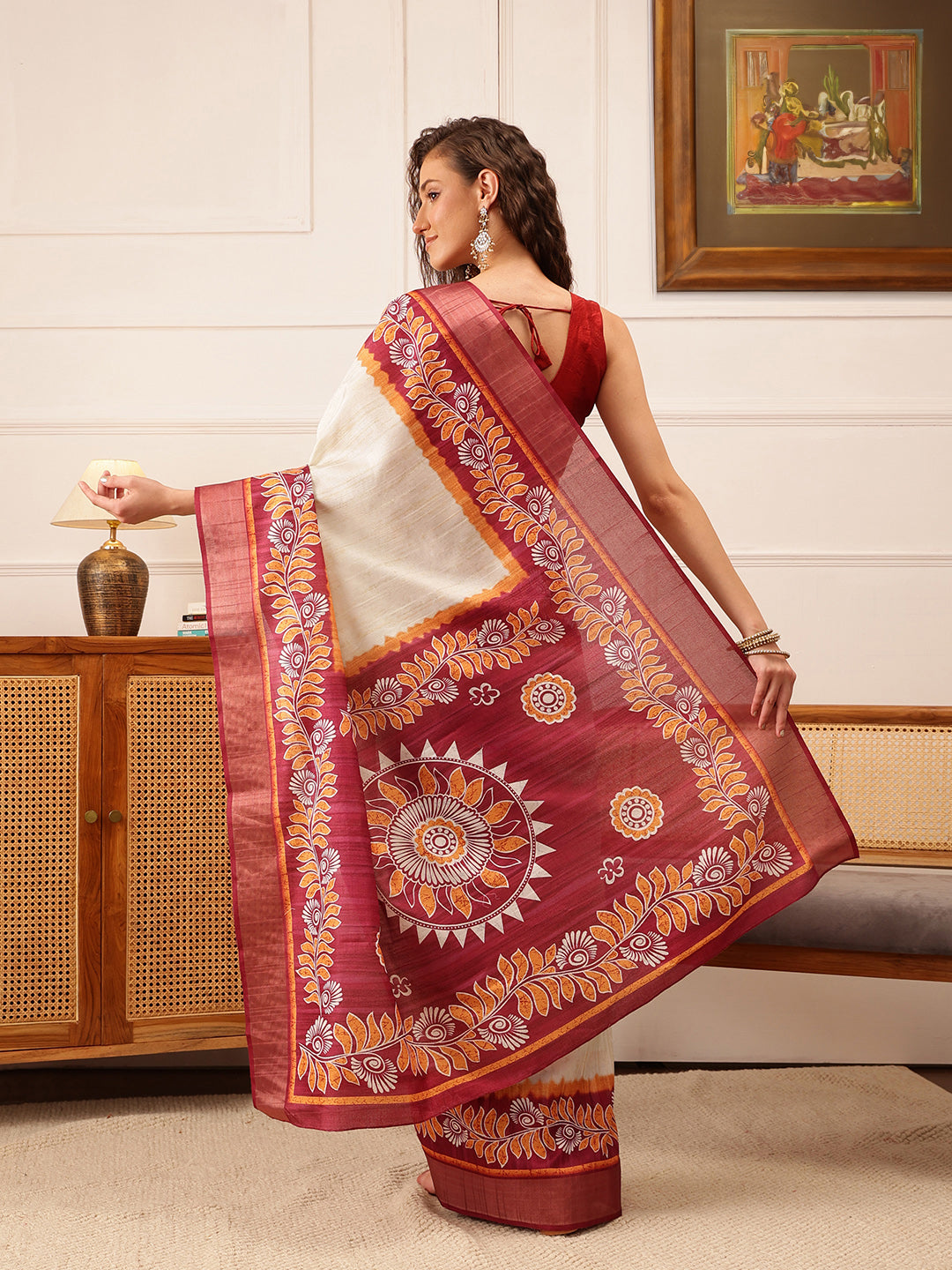 Traditional Women's Kotha Silk Bengali Style Digital Printed Saree
