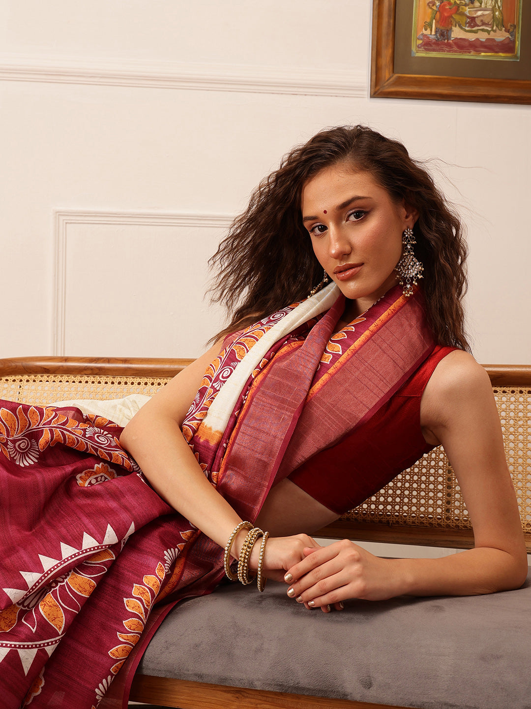 Traditional Women's Kotha Silk Bengali Style Digital Printed Saree