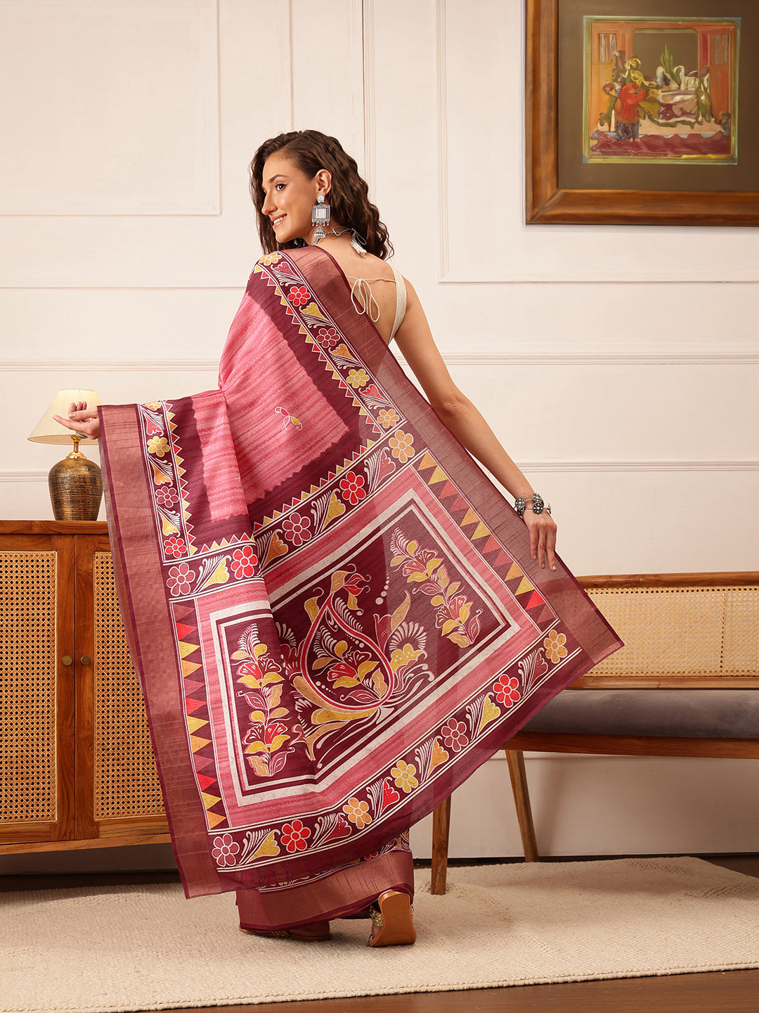 Traditional Women's Kotha Silk Bengali Style Digital Printed Saree