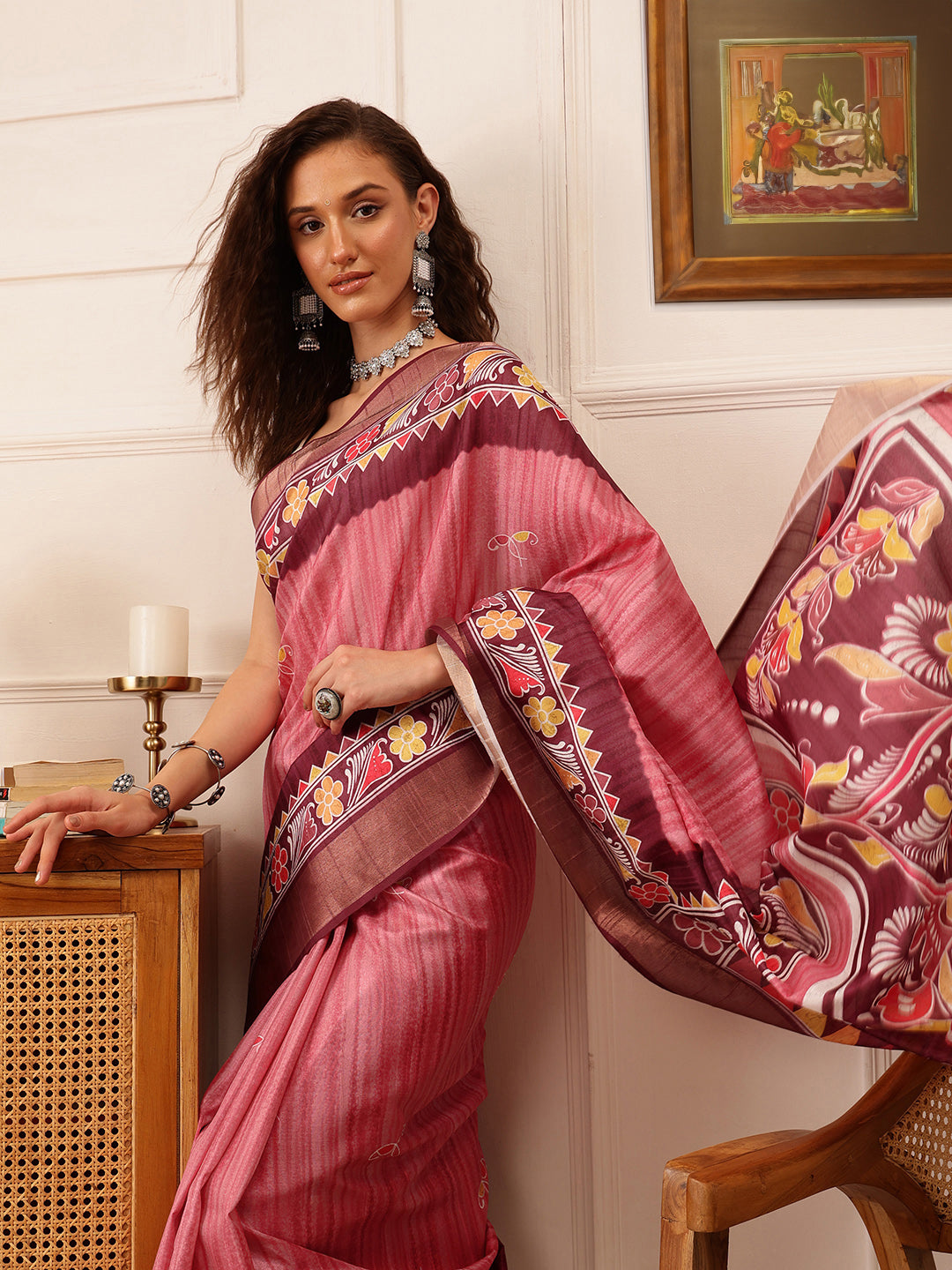 Traditional Women's Kotha Silk Bengali Style Digital Printed Saree
