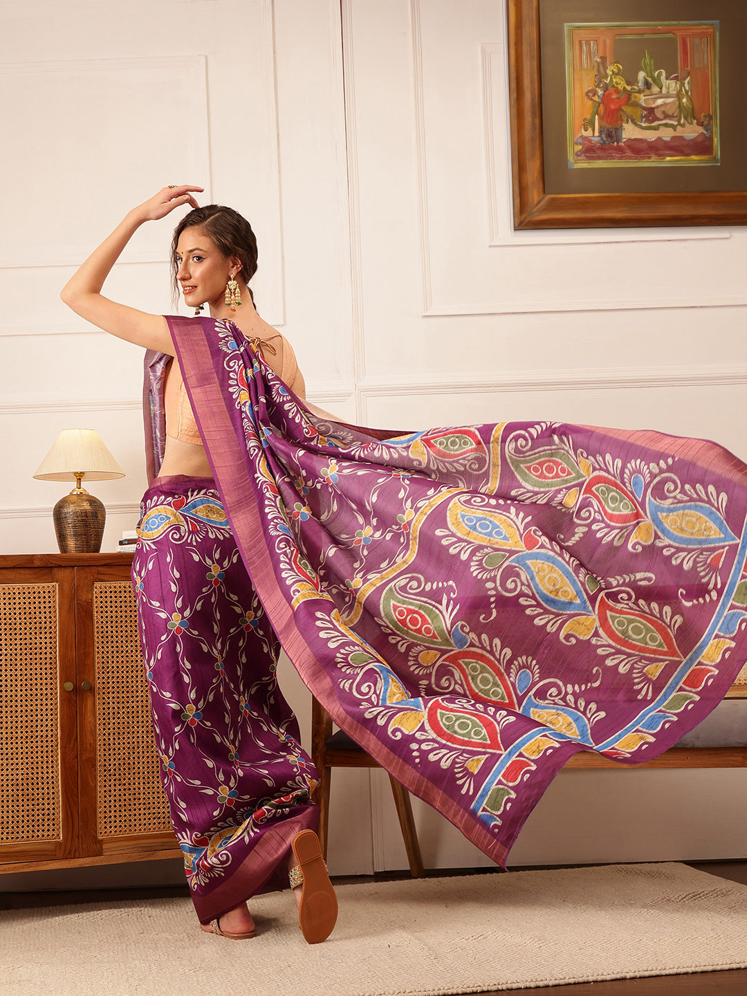 Traditional Women's Kotha Silk Bengali Style Digital Printed Saree