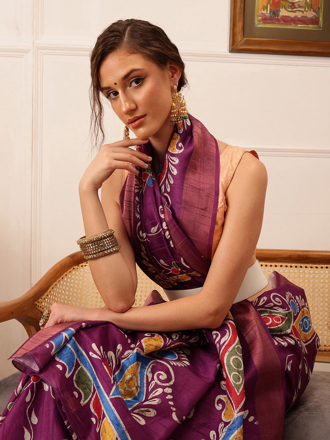 Traditional Women's Kotha Silk Bengali Style Digital Printed Saree