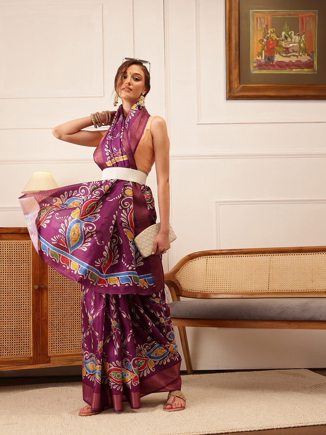 Traditional Women's Kotha Silk Bengali Style Digital Printed Saree