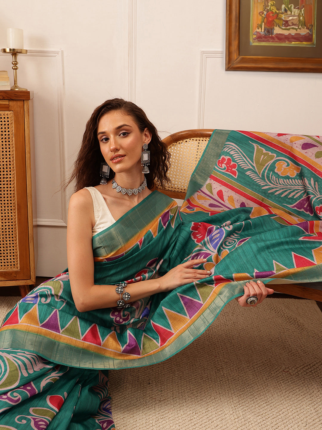 Traditional Women's Kotha Silk Bengali Style Digital Printed Saree
