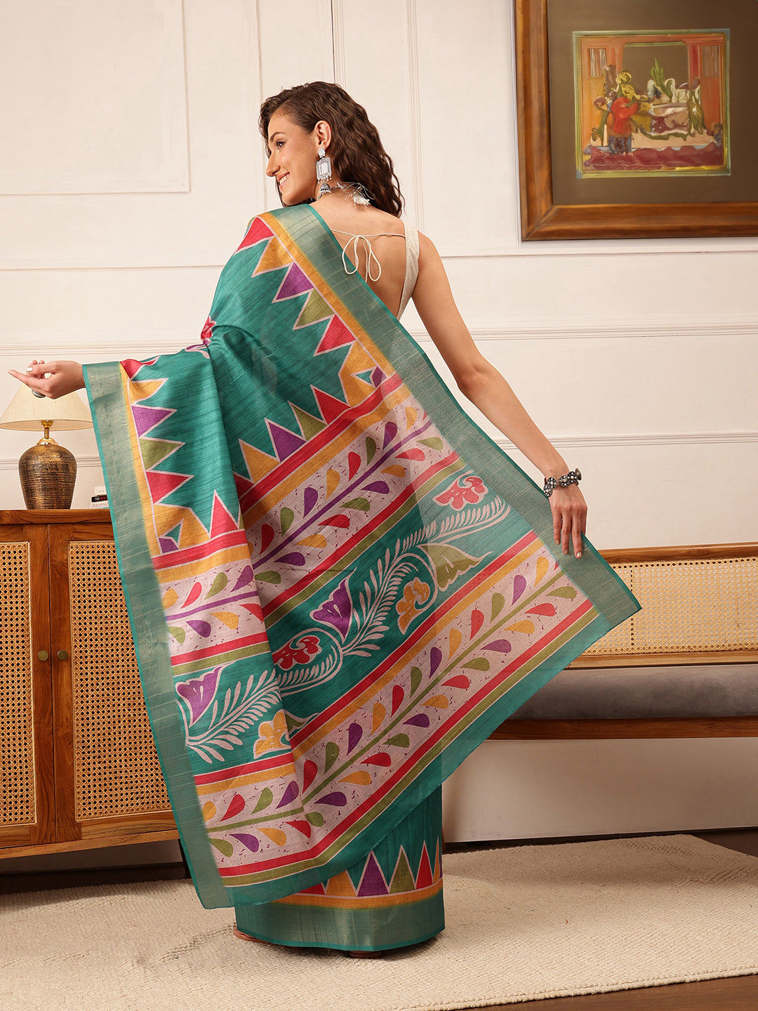 Traditional Women's Kotha Silk Bengali Style Digital Printed Saree