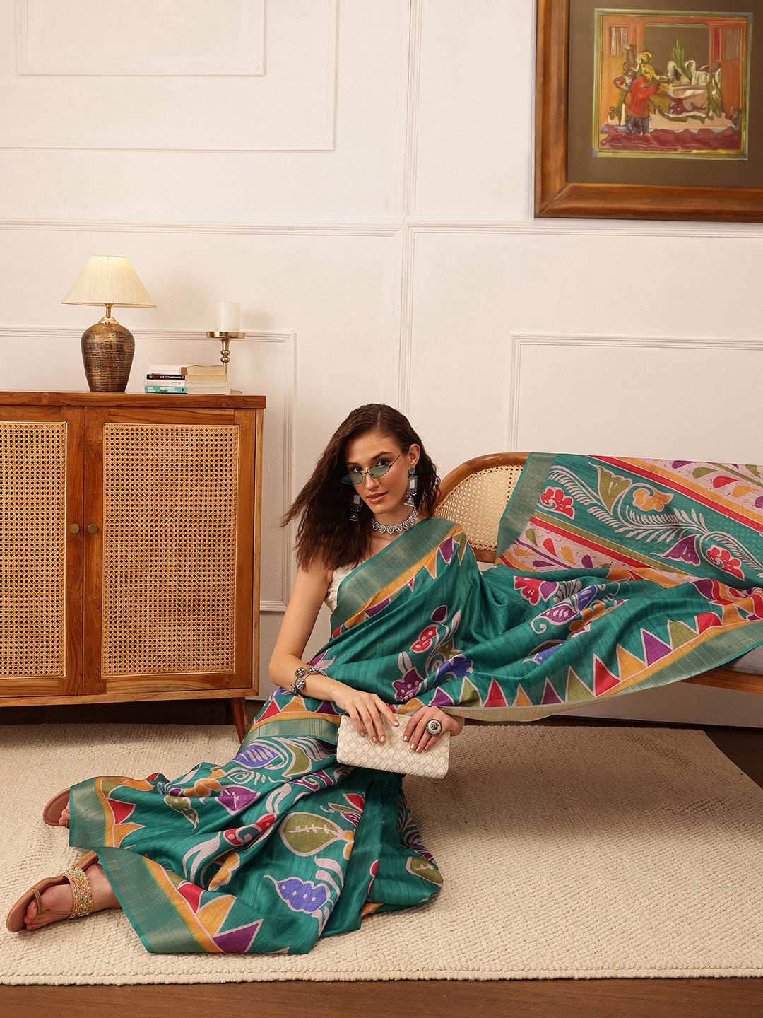 Traditional Women's Kotha Silk Bengali Style Digital Printed Saree