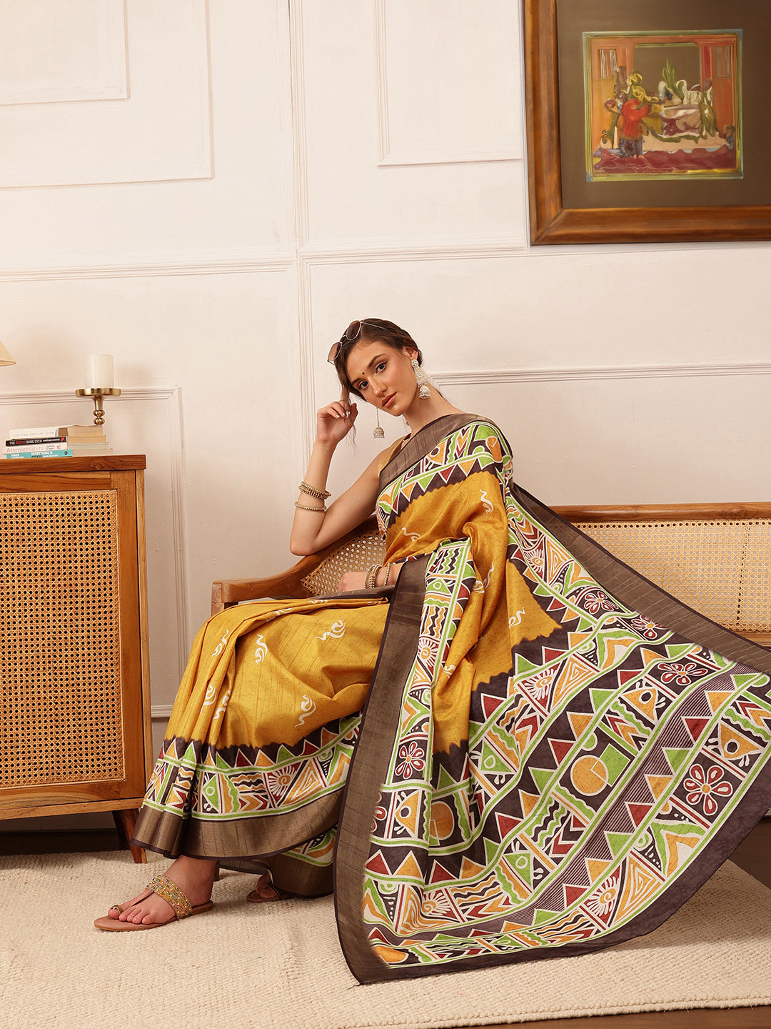 Traditional Women's Kotha Silk Bengali Style Digital Printed Saree