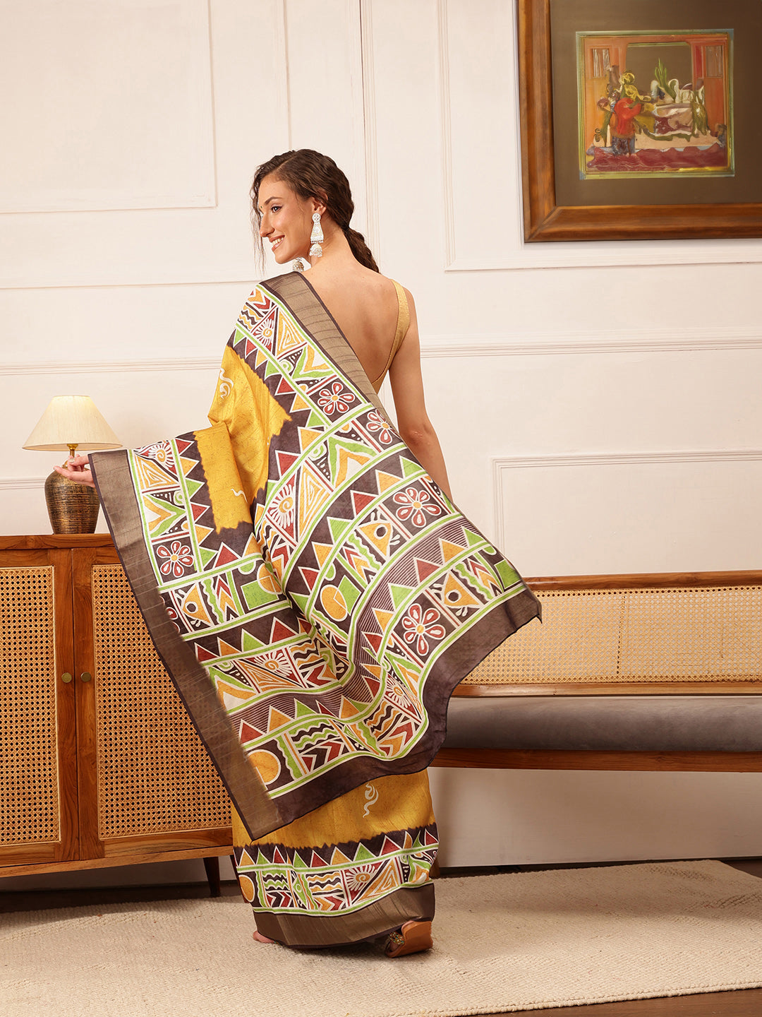 Traditional Women's Kotha Silk Bengali Style Digital Printed Saree