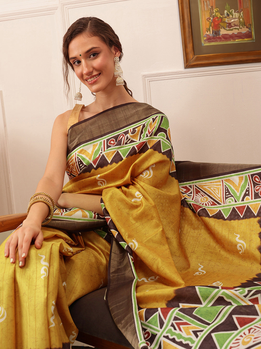 Traditional Women's Kotha Silk Bengali Style Digital Printed Saree