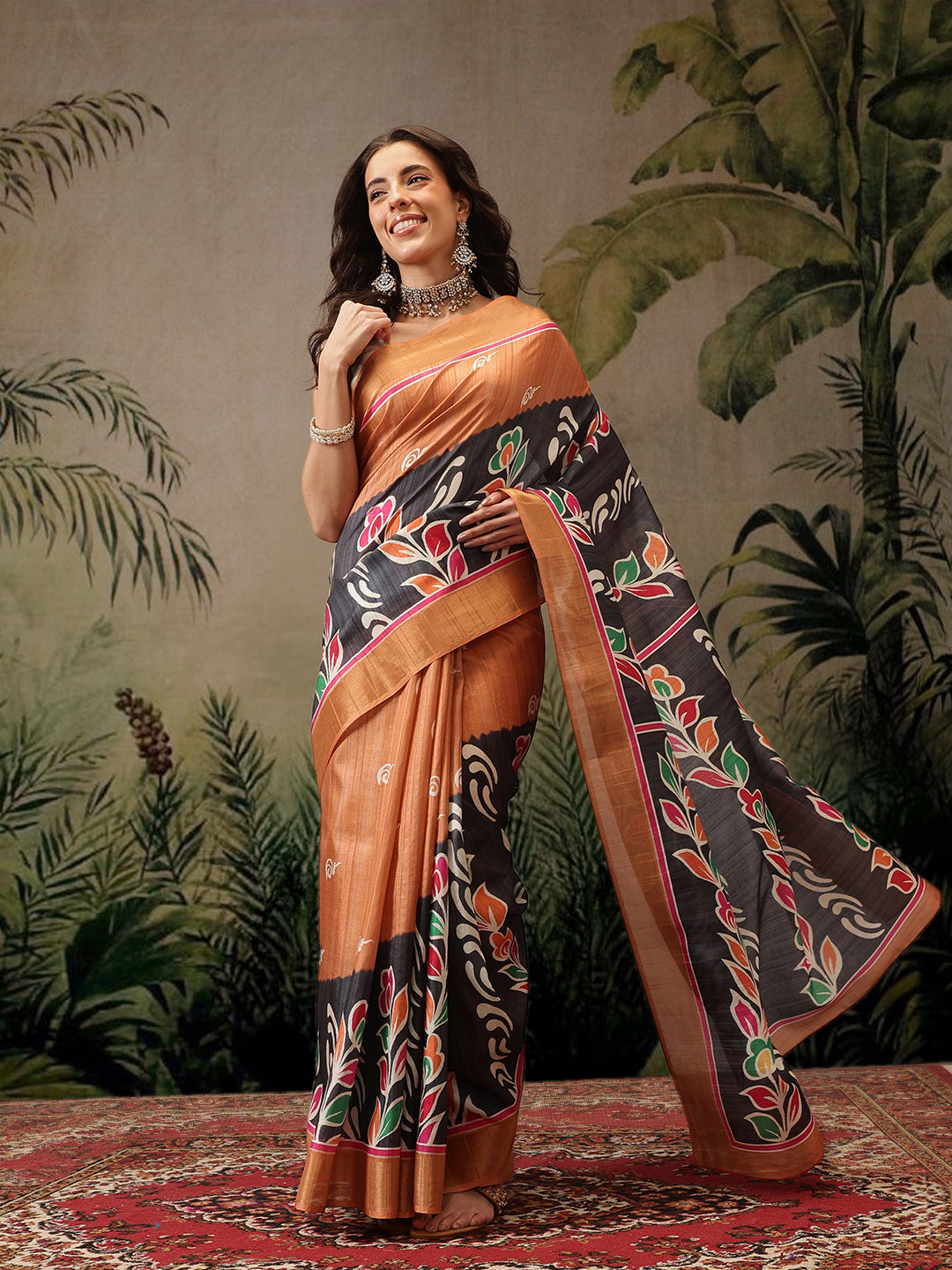 Women's Kotha Silk Bengali Style Digital Printed Saree