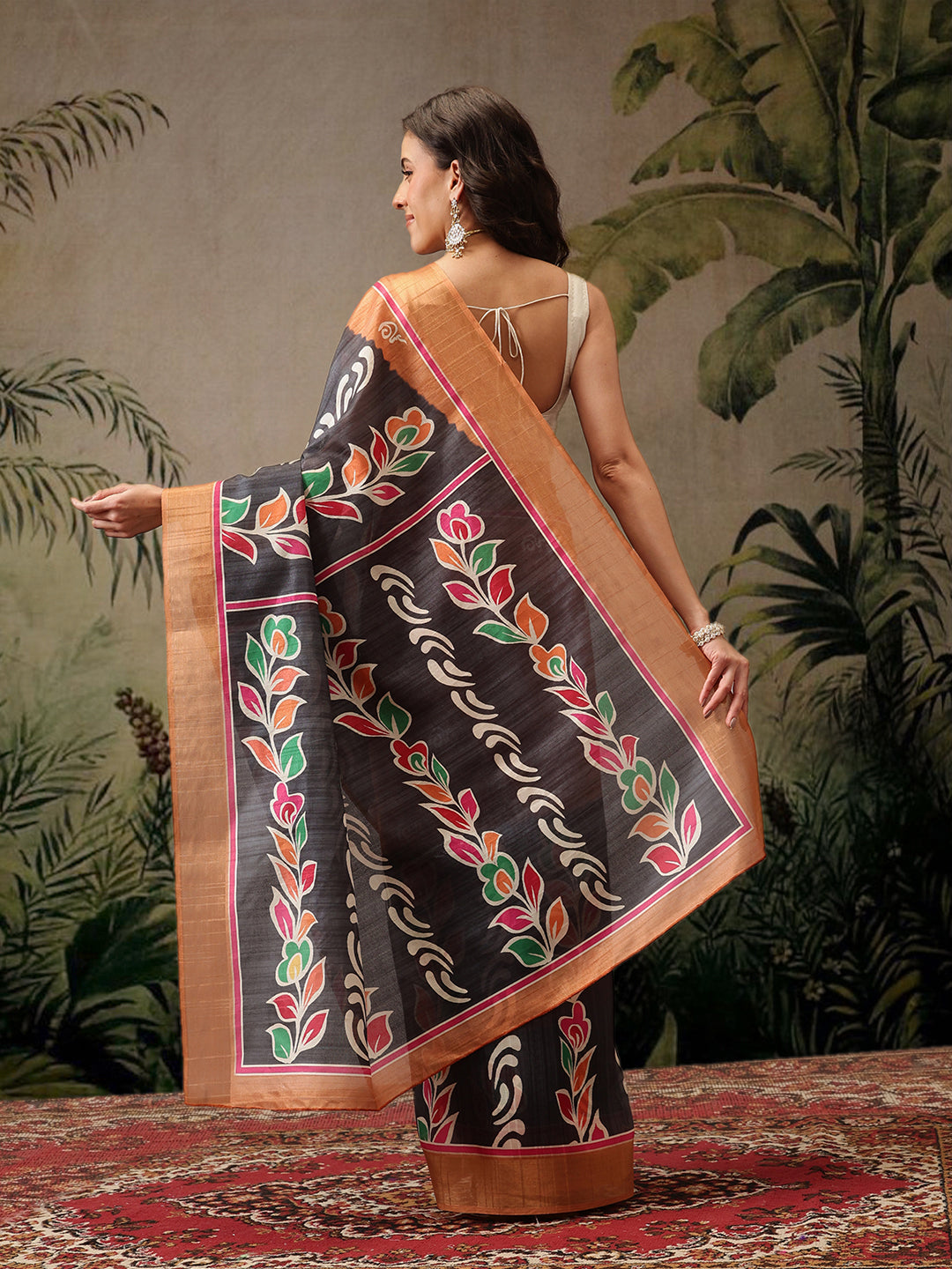 Women's Kotha Silk Bengali Style Digital Printed Saree