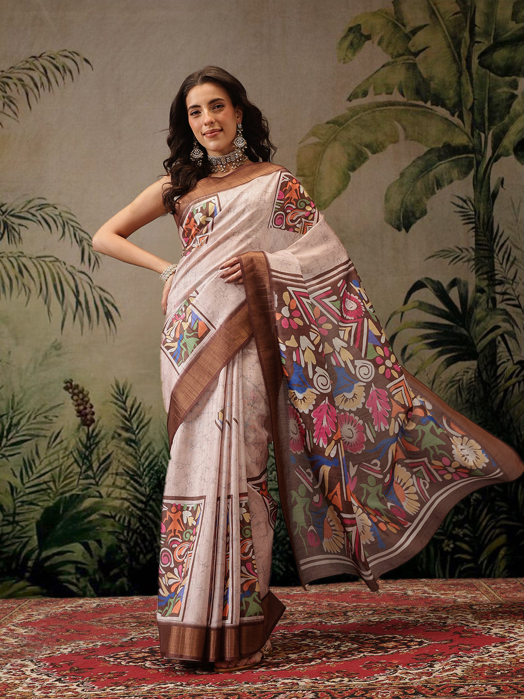 Women's Kotha Silk Bengali Style Digital Printed Saree