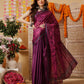 Violet Color Abstract Printed Satin Saree