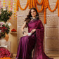 Violet Color Abstract Printed Satin Saree