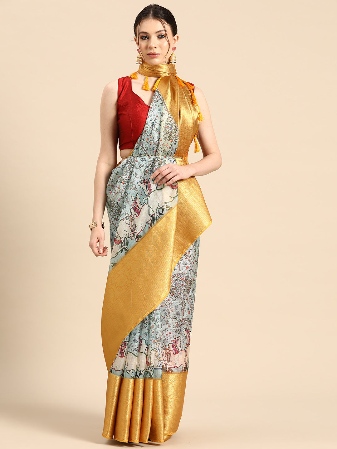 Women's Pichwai Muga Silk Digital Print Saree