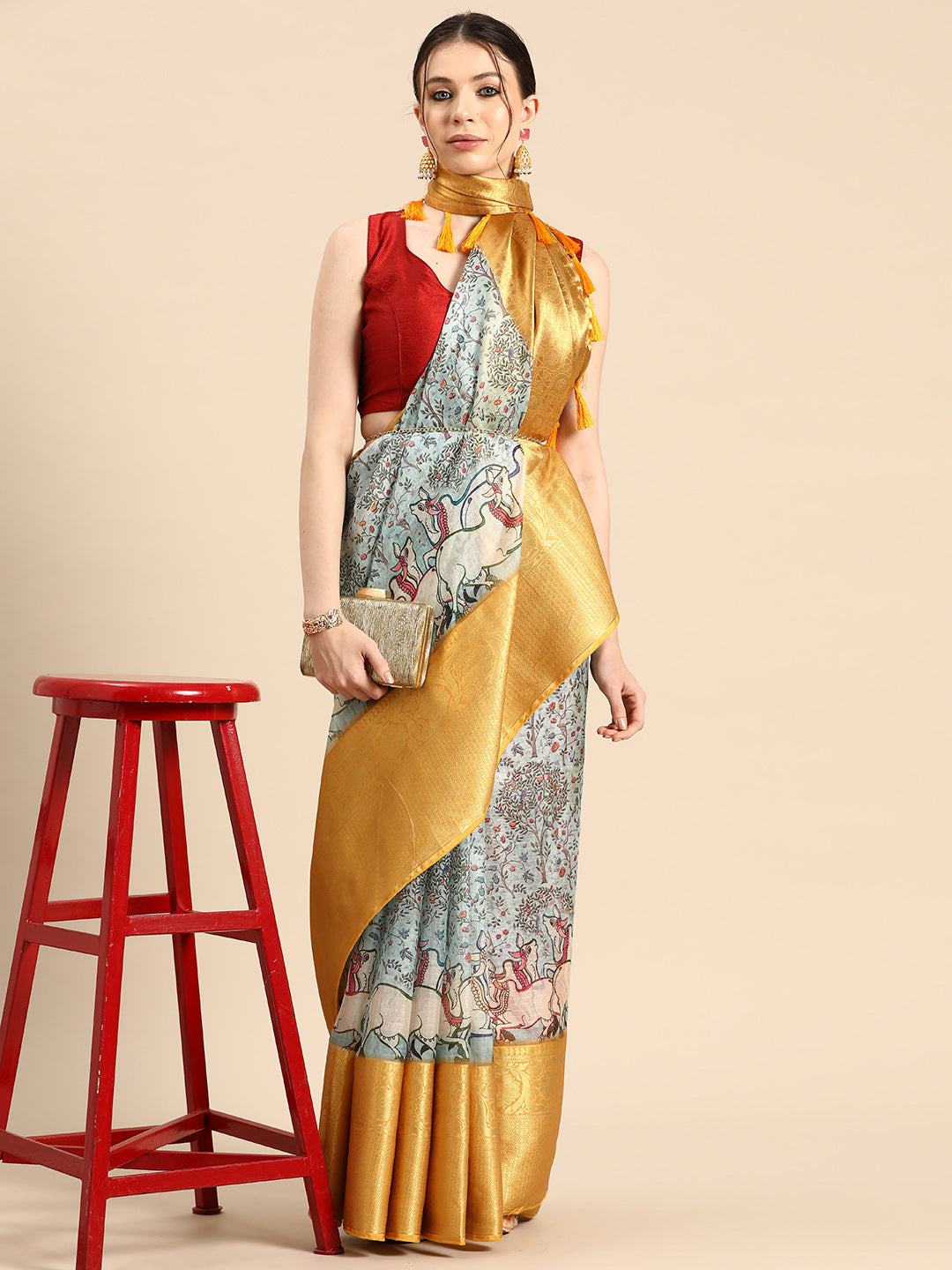 Women's Pichwai Muga Silk Digital Print Saree