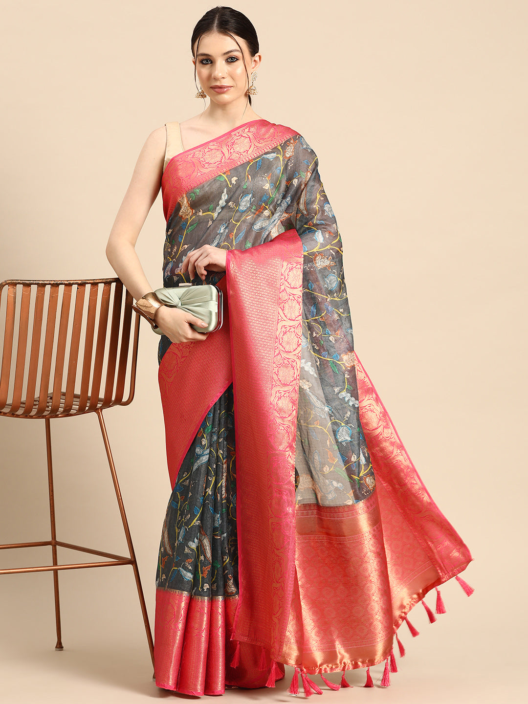 Women's Pichwai Muga Silk Digital Print Saree