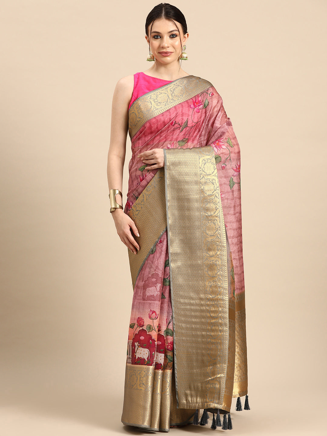 Women's Pichwai Muga Silk Digital Print Saree