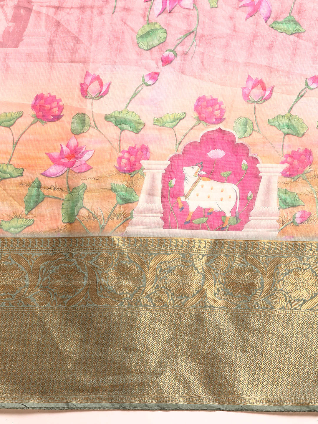 Women's Pichwai Muga Silk Digital Print Saree